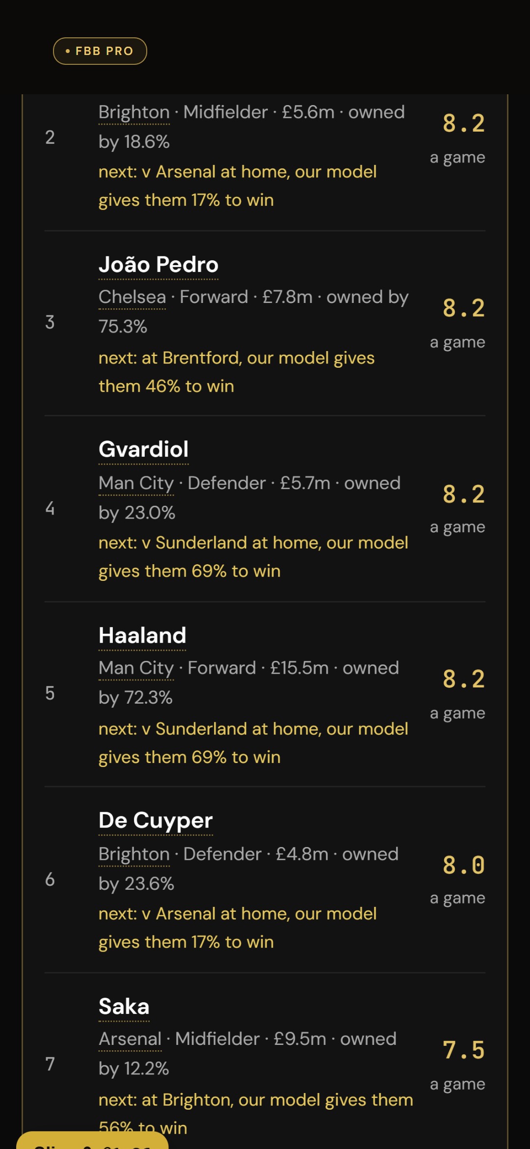 Fantasy picks: the gameweek, official form, points and value, and the model on every fixture